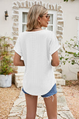 Full Size Round Neck Eyelet Short Sleeve Top king-general-store-5710.myshopify.com