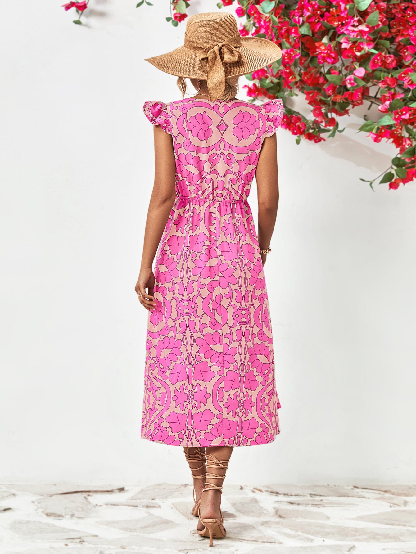 Floral V-Neck Cap Sleeve Dress king-general-store-5710.myshopify.com