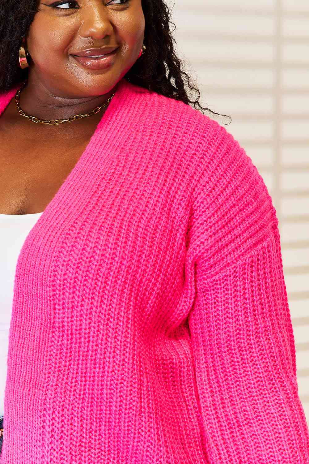 Woven Right Rib-Knit Open Front Drop Shoulder Cardigan king-general-store-5710.myshopify.com