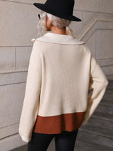 Double Take Color Block Half-Zip Dropped Shoulder Knit Pullover king-general-store-5710.myshopify.com