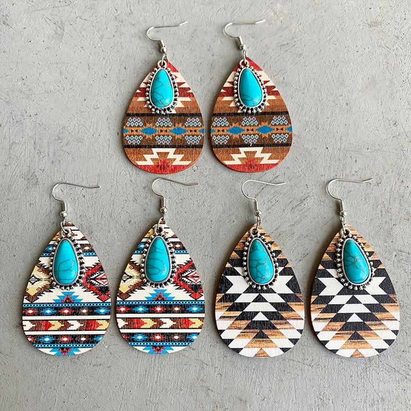 Turquoise Teardrop Shape Wooden Dangle Earrings king-general-store-5710.myshopify.com