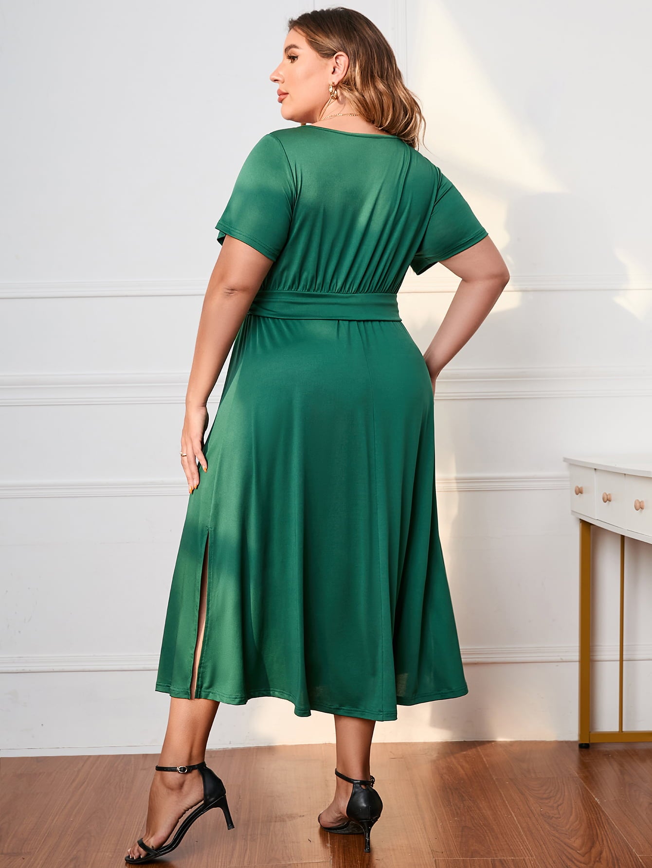 Plus Size Short Sleeve Surplice Neck Midi Dress king-general-store-5710.myshopify.com