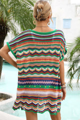 Rainbow Stripe Scalloped V-Neck Cover-Up Dress king-general-store-5710.myshopify.com