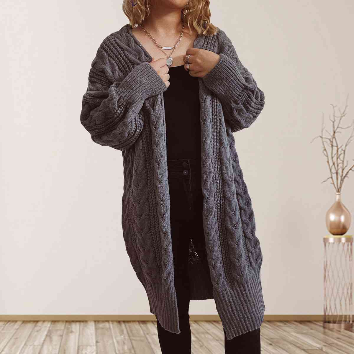 Cable-Knit Open Front Dropped Shoulder Cardigan king-general-store-5710.myshopify.com