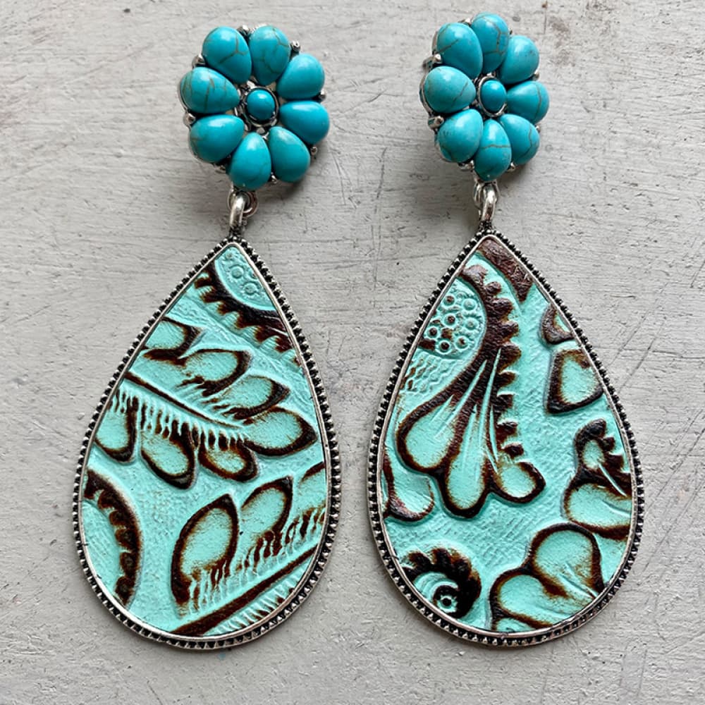 Turquoise Flower Teardrop Earrings king-general-store-5710.myshopify.com