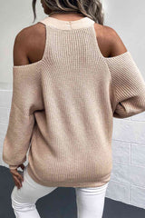 Cold Shoulder Plunge Neck Ribbed Cardigan king-general-store-5710.myshopify.com