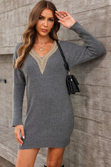 V-Neck Long Sleeve Mini Sweater Dress king-general-store-5710.myshopify.com