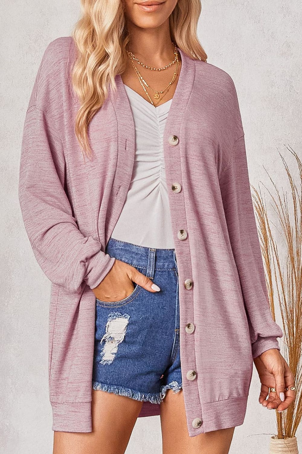 Buttoned V-Neck Long Sleeve Cardigans king-general-store-5710.myshopify.com