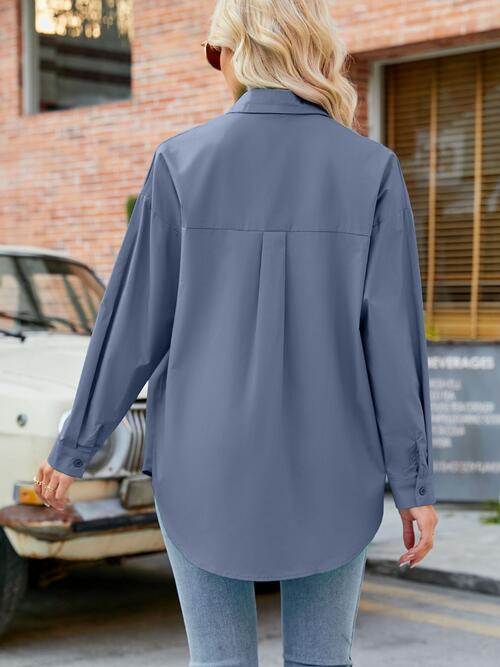 Button Up Collared Neck Long Sleeve Shirt king-general-store-5710.myshopify.com