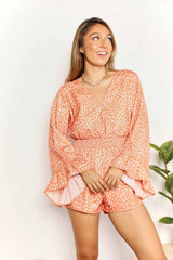 Double Take Printed Flare Sleeve Surplice Romper king-general-store-5710.myshopify.com