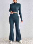 Ribbed Mock Neck Cropped Sweater & High Waist Pants Set king-general-store-5710.myshopify.com