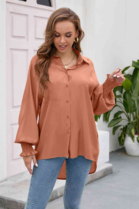 High-Low Collared Neck Lantern Sleeve Shirt king-general-store-5710.myshopify.com