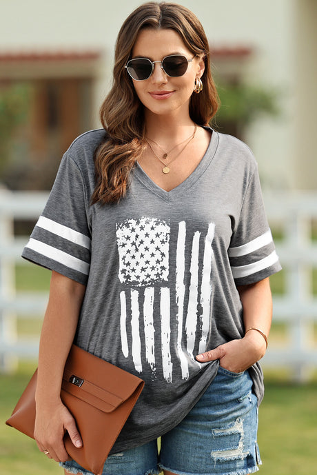 Plus Size US Flag Graphic V-Neck Tee king-general-store-5710.myshopify.com