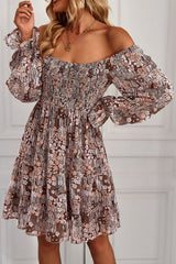 Floral Long Flounce Sleeve Square Neck Dress king-general-store-5710.myshopify.com