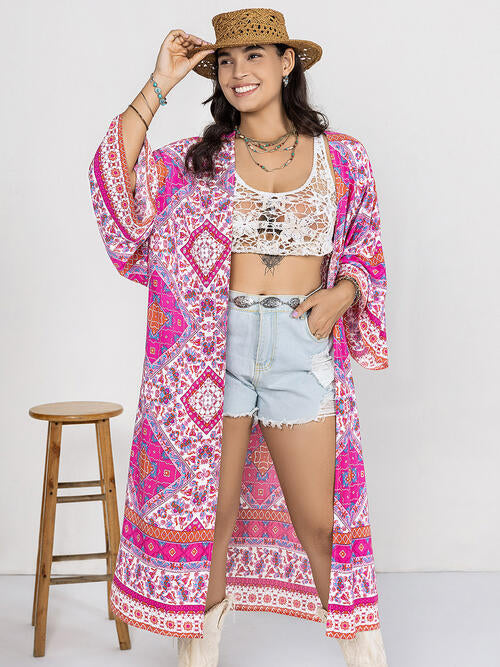 Double Take Plus Size Printed Open Front Longline Cardigan king-general-store-5710.myshopify.com