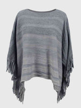 Striped Boat Neck Poncho with Fringes king-general-store-5710.myshopify.com