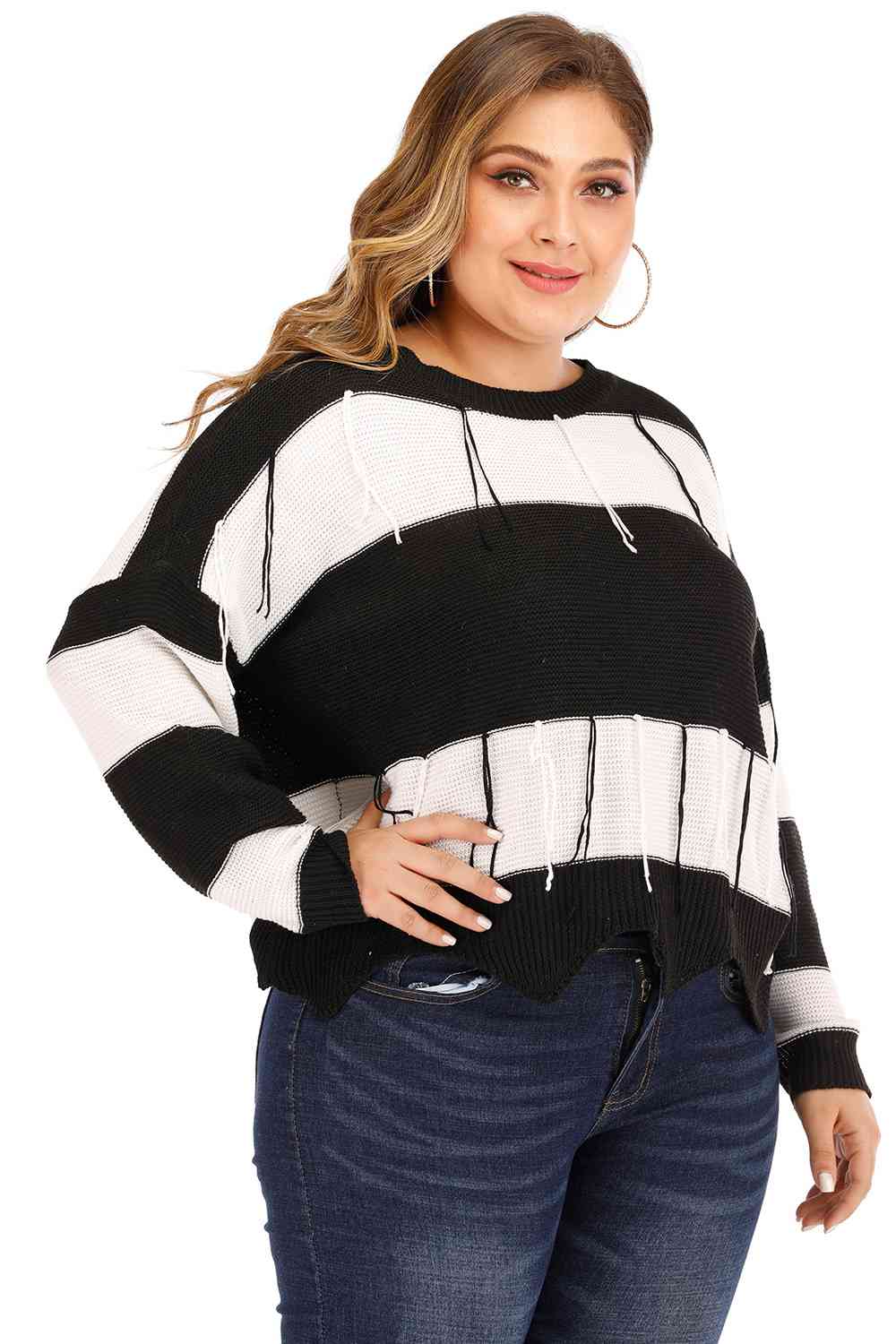 Plus Size Drop Shoulder Color Block Sweater king-general-store-5710.myshopify.com
