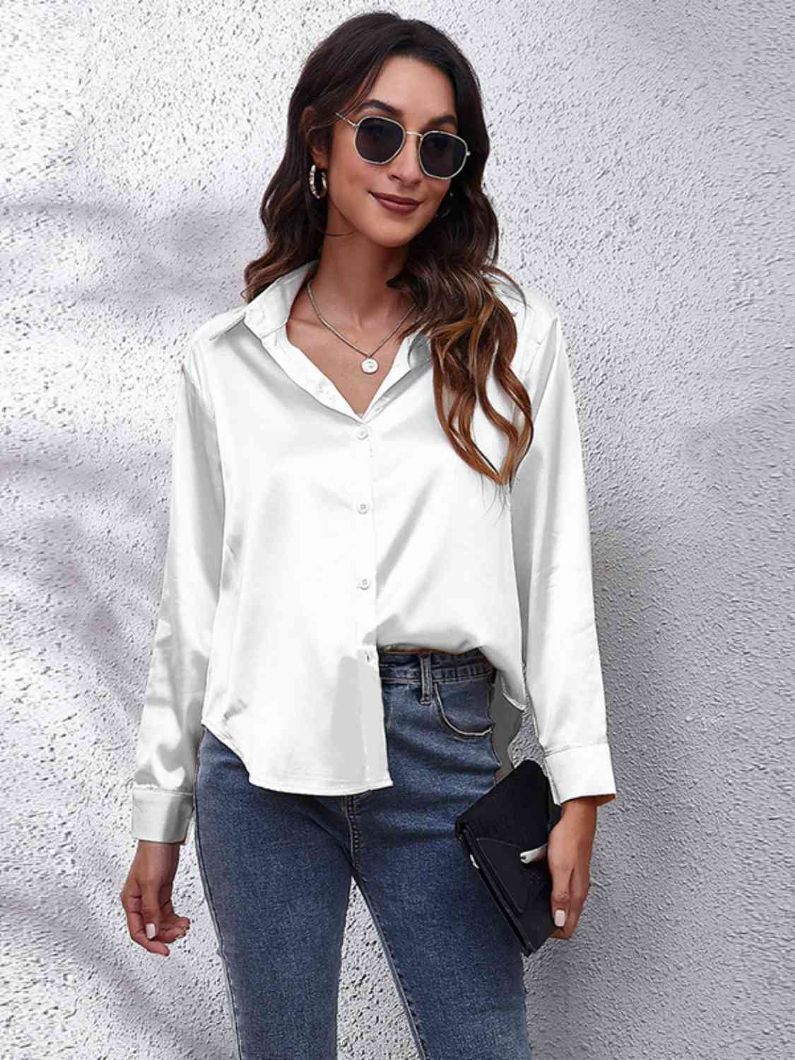 Collared Neck Buttoned Long Sleeve Shirt king-general-store-5710.myshopify.com