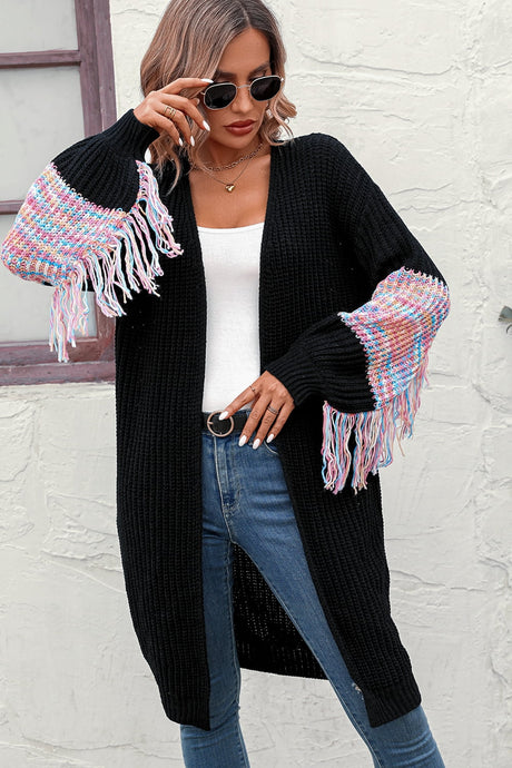 Fringe Sleeve Dropped Shoulder Cardigan king-general-store-5710.myshopify.com