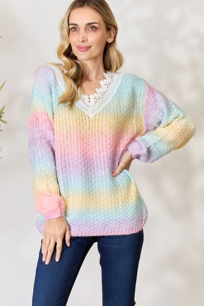 BiBi Rainbow Gradient Crochet Deetail Sweater king-general-store-5710.myshopify.com