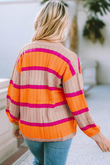 Ribbed Striped Open Front Long Sleeve Cardigan king-general-store-5710.myshopify.com