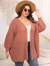 Plus Size Open Front Dropped Shoulder Knit Cardigan king-general-store-5710.myshopify.com