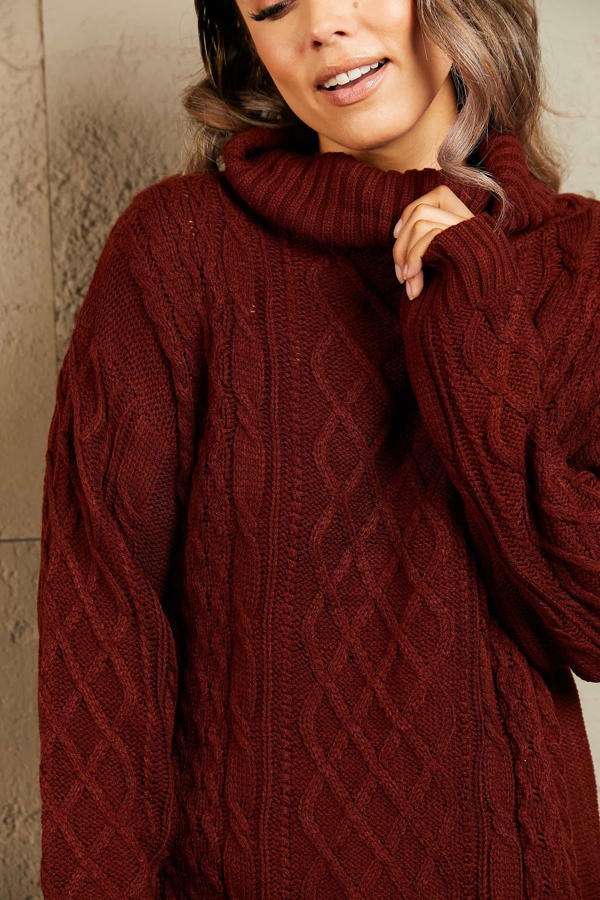 Woven Right Full Size Mixed Knit Cowl Neck Dropped Shoulder Sweater Dress king-general-store-5710.myshopify.com