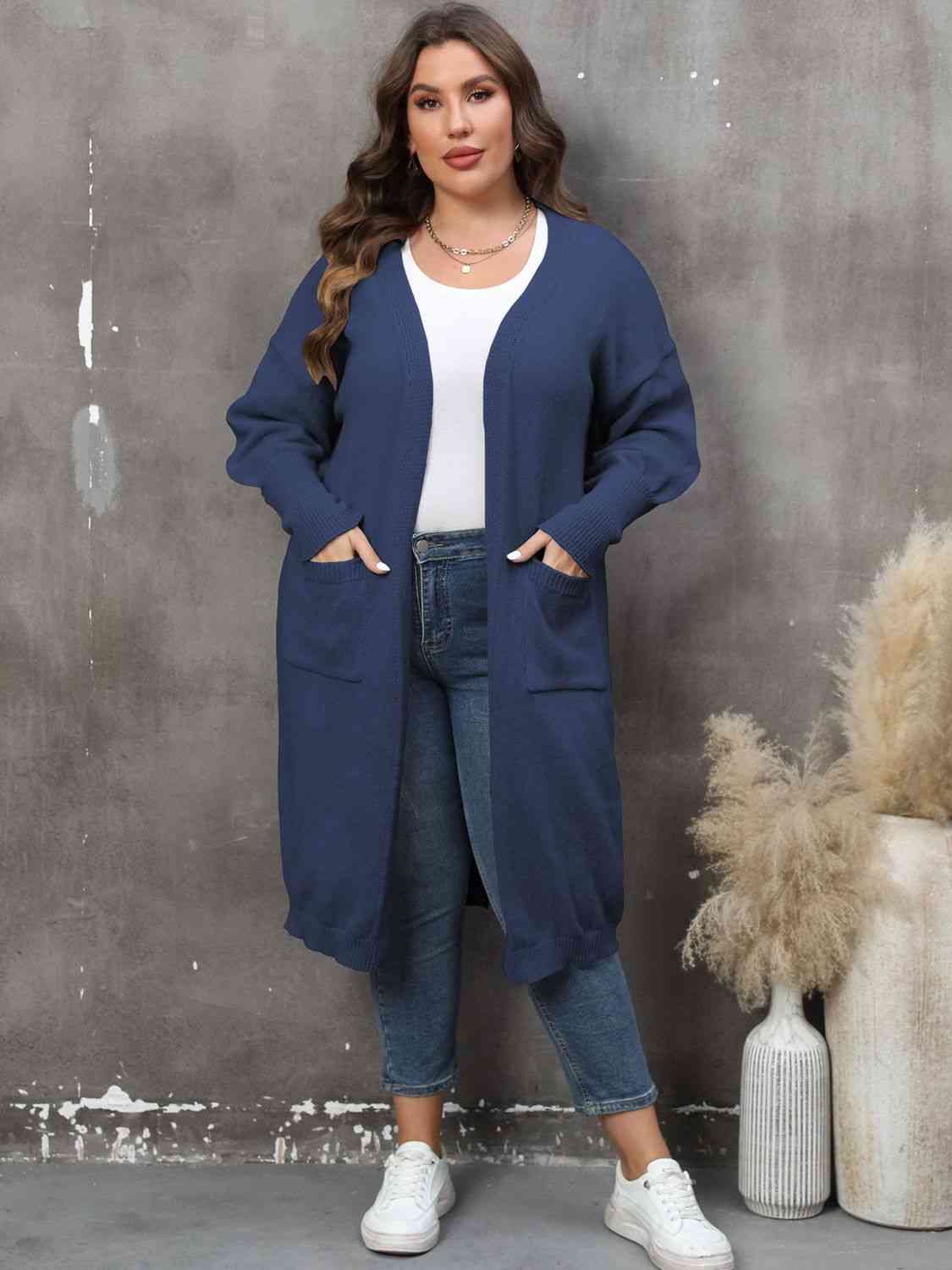 Plus Size Long Sleeve Pocketed Cardigan king-general-store-5710.myshopify.com