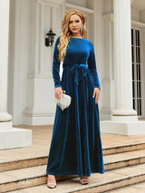 Tie Front Round Neck Long Sleeve Maxi Dress king-general-store-5710.myshopify.com