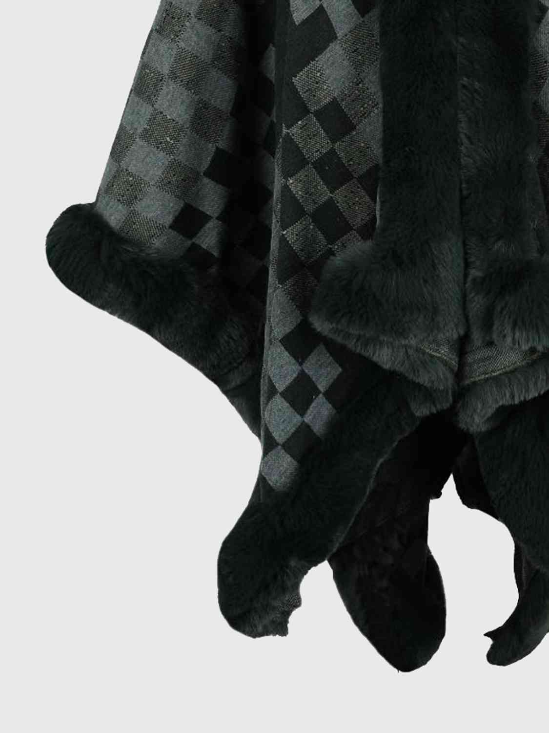 Checkered Faux Fur Trim Poncho king-general-store-5710.myshopify.com