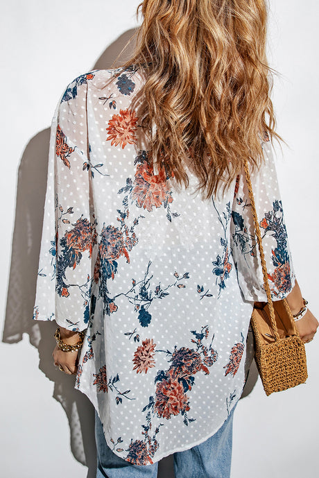 Floral Three-Quarter Sleeve Open Front Cardigan king-general-store-5710.myshopify.com