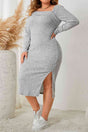 Plus Size Square Neck Long Sleeve Slit Dress king-general-store-5710.myshopify.com