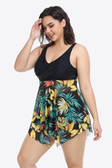 Plus Size Floral Two-Tone Asymmetrical Hem Two-Piece Swimsuit king-general-store-5710.myshopify.com