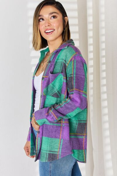 Zenana Plaid Button Up Long Sleeve Shacket king-general-store-5710.myshopify.com