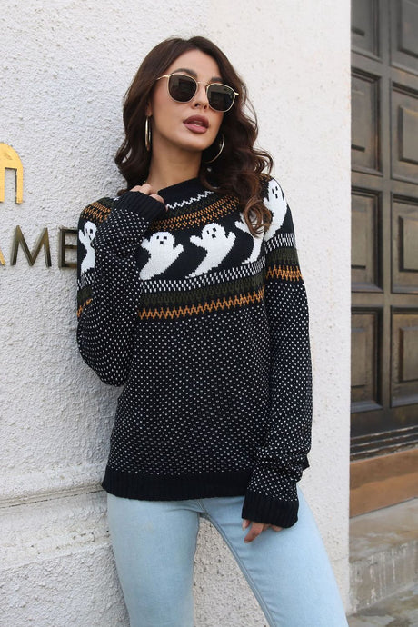 Ribbed Round Neck Long Sleeve Pullover Sweater king-general-store-5710.myshopify.com