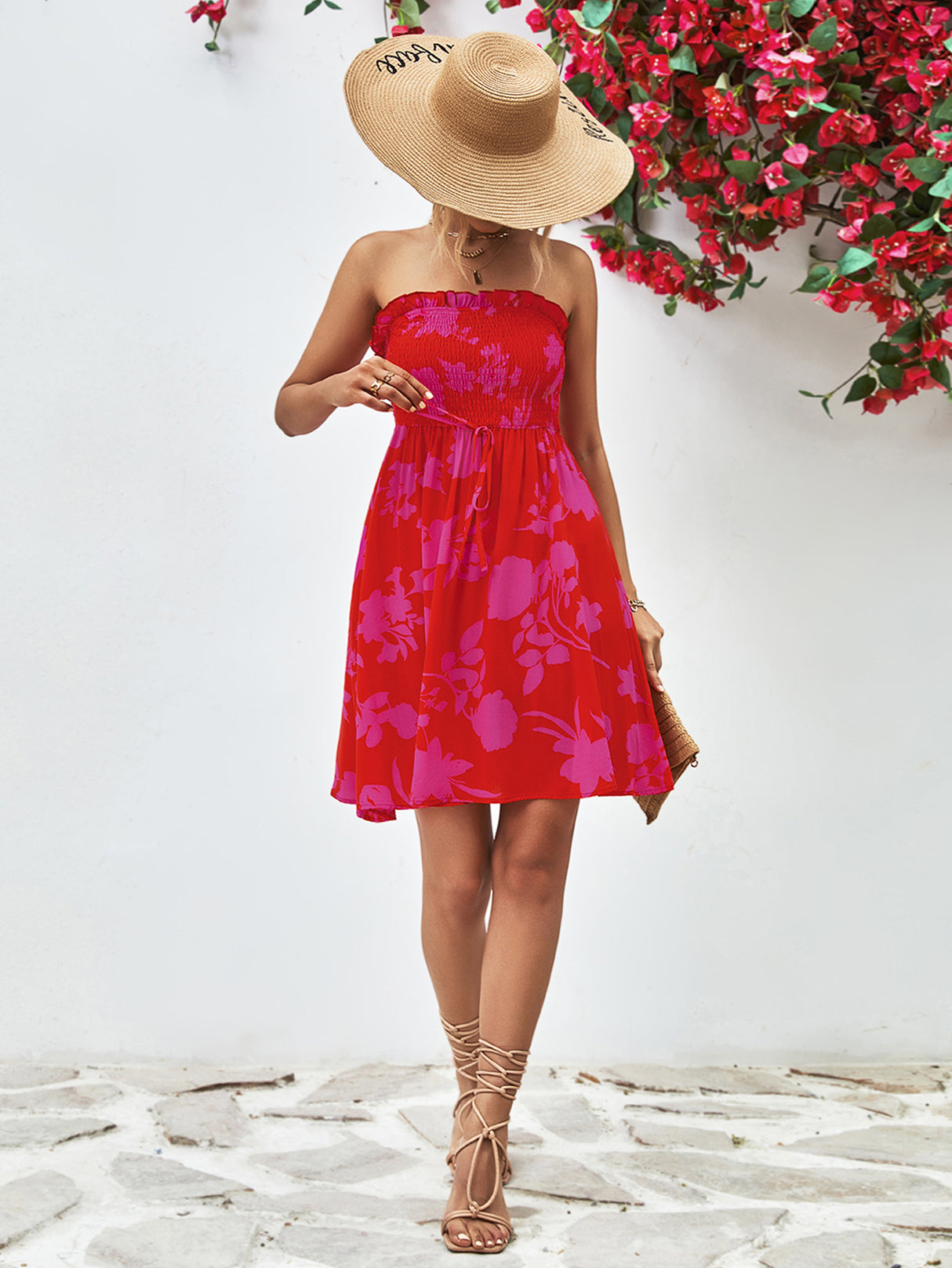 Floral Frill Trim Strapless Smocked Dress king-general-store-5710.myshopify.com