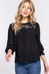 ACTIVE BASIC Crochet Lace Panel Flounce Sleeve Blouse king-general-store-5710.myshopify.com