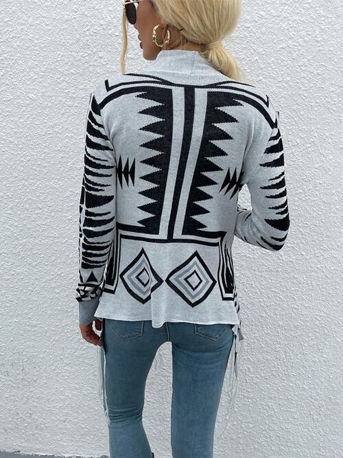 Geometric Fringe Hem Open Front Cardigan king-general-store-5710.myshopify.com