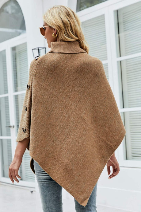 Turtleneck Buttoned Poncho king-general-store-5710.myshopify.com