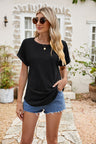 Full Size Round Neck Eyelet Short Sleeve Top king-general-store-5710.myshopify.com