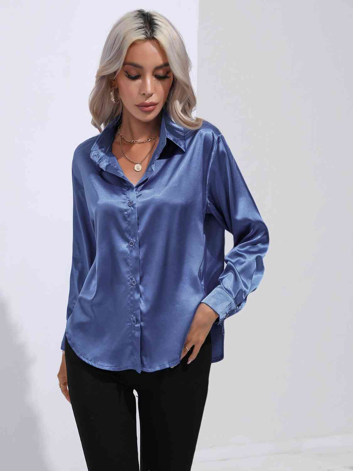 Collared Neck Buttoned Long Sleeve Shirt king-general-store-5710.myshopify.com