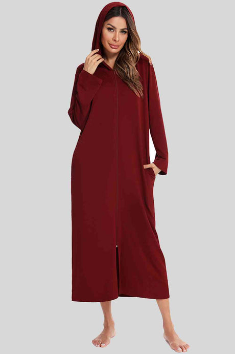 Zip Front Hooded Night Dress with Pockets king-general-store-5710.myshopify.com