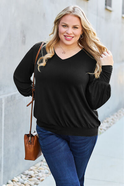 Basic Bae Full Size V-Neck Lantern Sleeve Blouse king-general-store-5710.myshopify.com