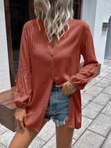 Double Take Notched Neck Balloon Sleeve Shirt king-general-store-5710.myshopify.com