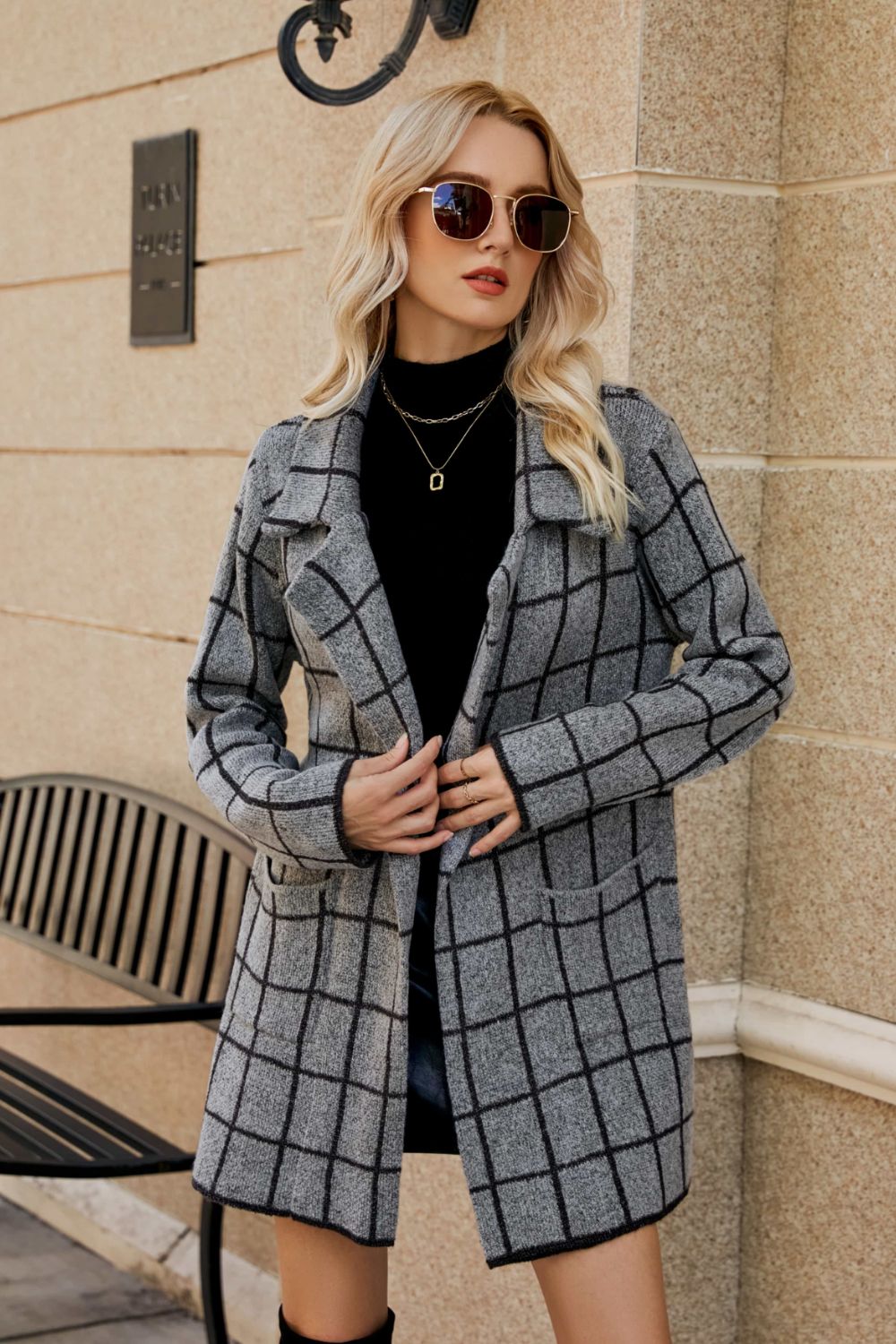 Double Take Printed Open Front Lapel Collar Cardigan with Pockets king-general-store-5710.myshopify.com