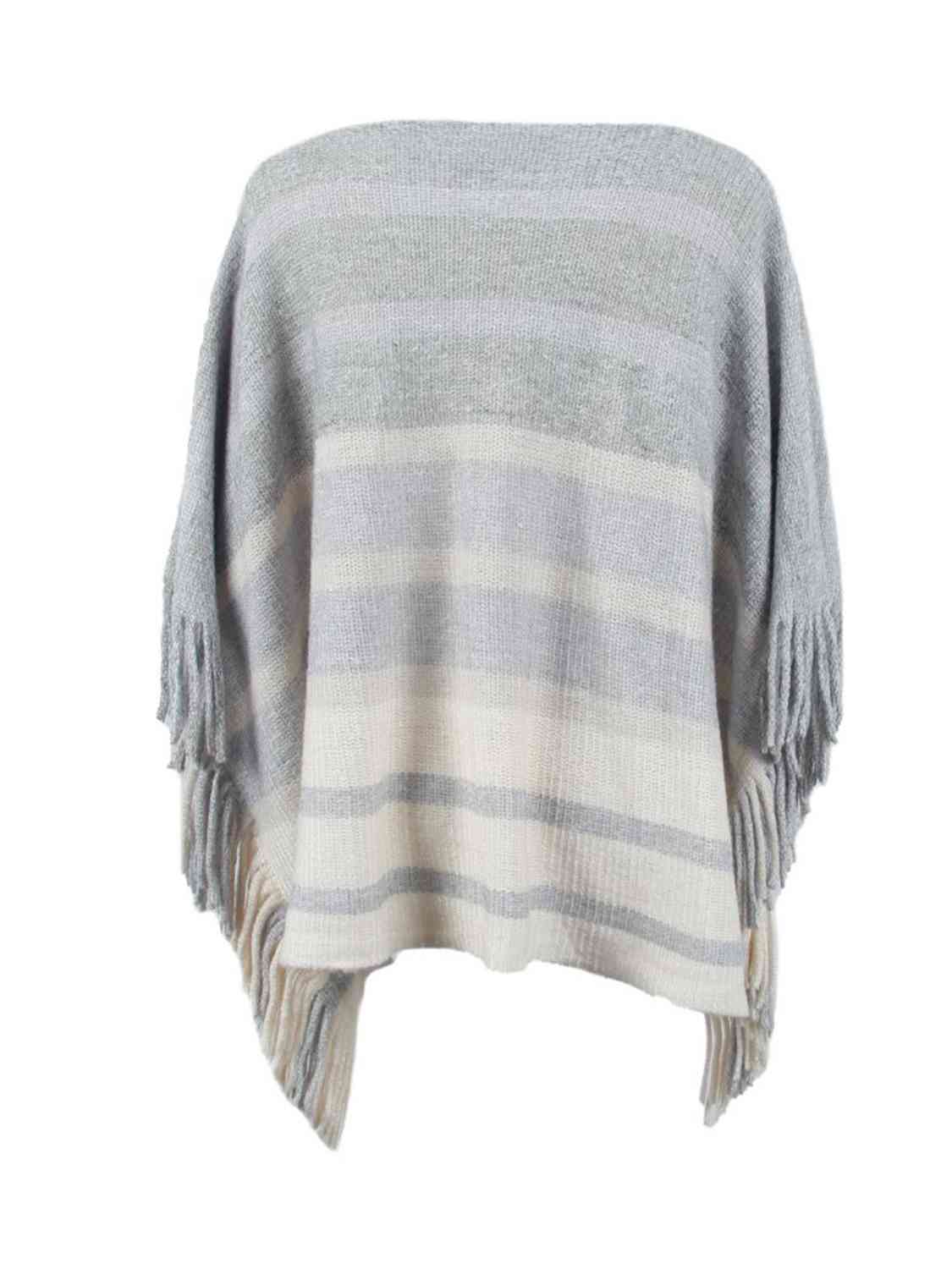 Striped Boat Neck Poncho with Fringes king-general-store-5710.myshopify.com