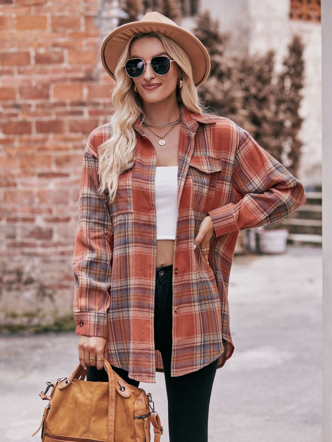 Plaid Dropped Shoulder Longline Shirt king-general-store-5710.myshopify.com