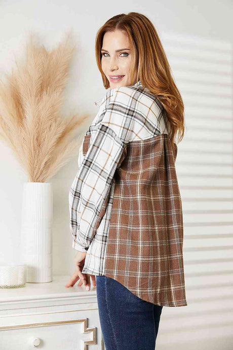 Double Take Plaid Contrast Button Up Shirt Jacket king-general-store-5710.myshopify.com