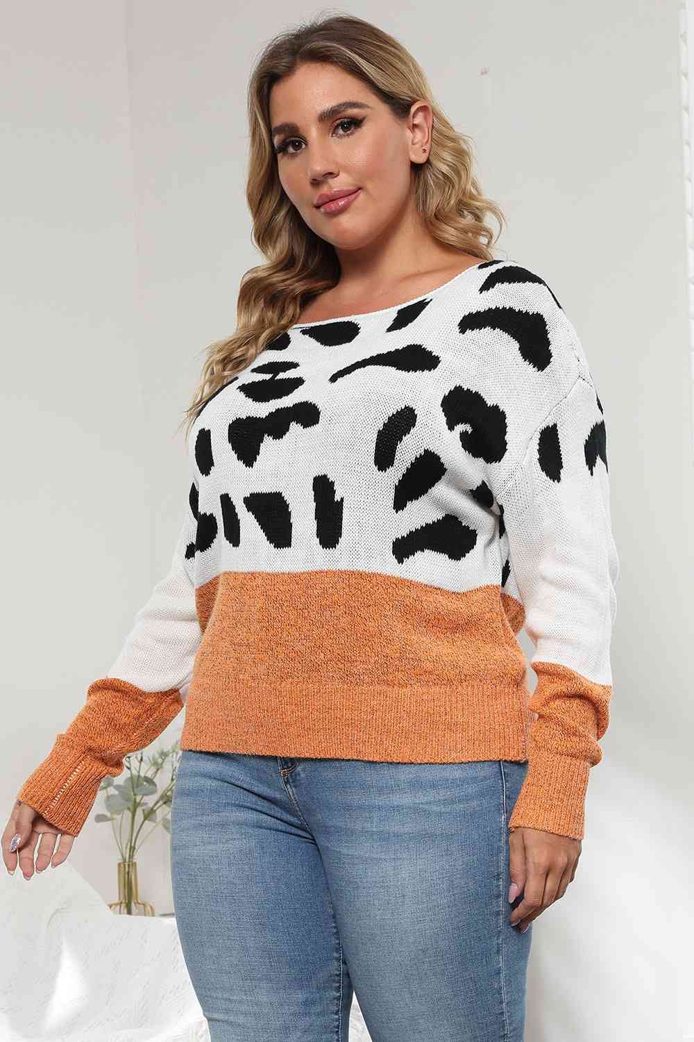 Plus Size Leopard Round Neck Long Sleeve Sweater king-general-store-5710.myshopify.com