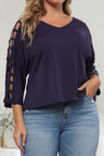 Plus Size Cutout Three-Quarter Sleeve Blouse king-general-store-5710.myshopify.com